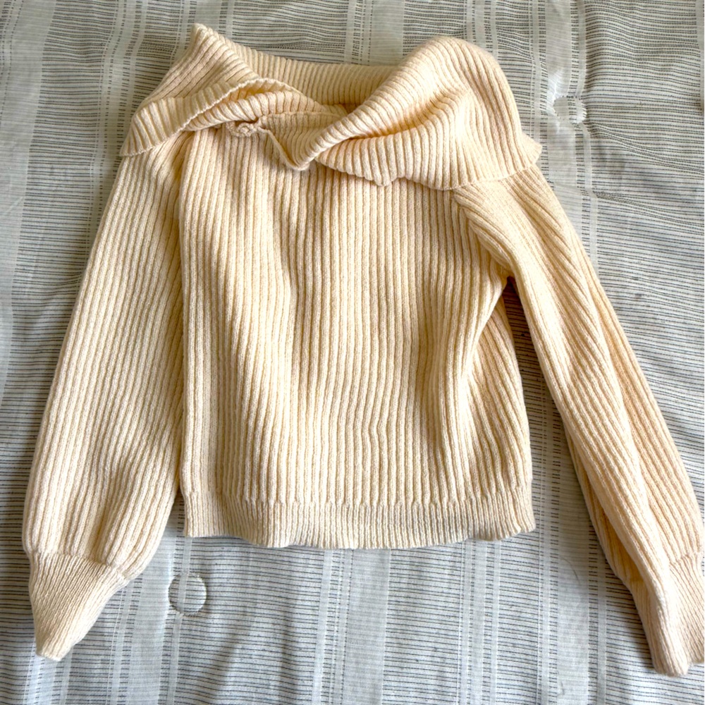 SHEIN Off-Shoulder Ribbed Sweater in Soft Cream